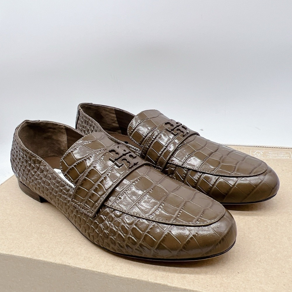 Tory Burch Mini Everly Loafers Flats Brown Crocodile Embossed Leather US 8 M